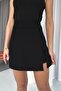 Slit Detail Fabric Shorts Skirt - Black