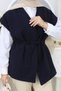 Women's Navy Blue Belted Cashmere Vest – Hijab Oversized Plain Woven Vest-Lined - 5