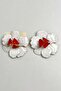 White and Red Color Flower Figured Design Earrings (Pair) - 2
