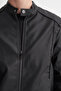 Pu Leather Blend Regular Fit Motorcycle Jacket - 7