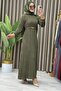 Gülsar Elbi̇se Tasseled Fabric Women's Khaki Comfortable Hijab Dress with Mobile Belt