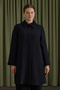 Black Cap with Pile Detail on the Collar and Textured Stripes - 4