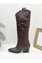 26K2937 Embroidered Detail 6cm Heel Western Boots for Women - 3