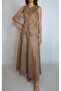 Women's Camel Long Skirt Vest Suede Suit Yy101299