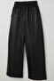 Girl's Leather Pants with Stitching Detail, Elastic Waist, Pockets, Ages 8-14, Black - 3
