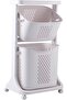 Plastic Clothes Storage Basket, 2-Tier/3-Tier Mobile Laundry Basket with Wheels