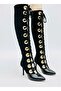 Black Suede Heeled Boots with Gold Ring Detail 10Cm-Feli̇sya Buti̇k - 2