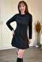 Piped Black Knitted Soft Knitwear Dress with Front