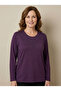 Women's Mother Purple Collar Embroidery Detailed Long Sleeve Combed Cotton Blouse