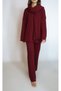 Women's Burgundy Hair Weave Pattern Sweater Pants Scarf Three-Piece Knitwear Set Yy101300 - 3