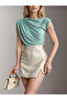 Women's Mint Boat Neck Gathered Sleeveless Sandy Fabric Blouse - 4