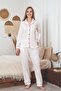 Women's White Red Heart Patterned 100% Cotton Corded Fabric Fabric Transitional Long Sleeve Pocket Pajamas Set - 7