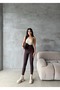 Women's Brown Fleece Inside High Waist t Shaping / Sculpting Flexible Shiny Stone Detailed Ş Fleece-Lined Winter Leggings - 4