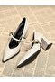 Beige Leather Heeled Women's Shoes with Gold Buckle