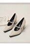 Beige Leather Heeled Women's Shoes with Gold Buckle - 2