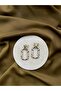 Beige Lion Head Hologram Patterned Women's Earrings - 2