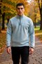 Men's Mock Neck Zippered Standard Sleeve Fleece Sweatshirt Functional Durable Quality Sports - 4