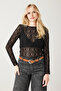 Black Floral Print Lace Blouse Lightweight Stretch Fabric Stylish and Modern Long Sleeve Top - 2