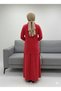 Women's Crew Neck Floral Embroidered Sweatshirt with Slit Detail, Elastic Waist Skirt Hijab Set - 4