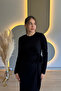 Slit Long Sleeve Black Modal Dress with Side Ties - 6