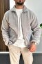 Men's Pocket Detailed Plush Cardigan Gray Edw432