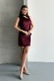 Women's Asymmetrical Neck Shawl Detailed Gathered Velvet Dress Burgundy - 26K 2757 - 2
