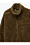 Regular Fit Zippered Pocketed High Collar Long Sleeve Plush Jacket - 7