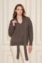 Women's Soft Textured V-Neck Oversized Wool Knitwear Sweater Scarf Set 7141 Brown - 6