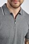 Gray Polo Neck Zippered Men's Cotton Knit T-Shirt - 2
