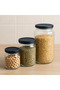 Comer 3-Piece Glass Jar Set – Kitchen Legume Storage Container – Black Lid - 3