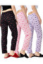 3-Pack Cotton Thin Breathable Fabric Ribbon Waist Detail Printed Pocketless Women's Pajama Bottoms
