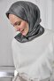 Polyester Blended Shiny Scarf Gray Ethnic Patterned Shiny Textured 90X90 - 4