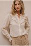 Women's Cream-Colored Shirt with Ruffled Embroidered Cuffs and Button Closure - 3