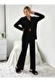 Black Plain Button-Front Pajama Set - 3
