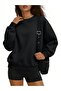 سويت شيرت أسود قصة فضفاضة برقبة دائرية - 3 Thread Ş مبطن بالصوف Basic Sweat - 4