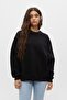 سويت شيرت أسود قصة فضفاضة برقبة دائرية - 3 Thread Ş مبطن بالصوف Basic Sweat - 2