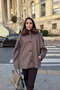 Bat Sleeve Fur Detail Poncho - Brown - 5