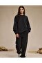 سويت شيرت أسود قصة فضفاضة برقبة دائرية - 3 Thread Ş مبطن بالصوف Basic Sweat - 3