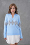 Women's Polo Neck Patterned Half Placket Knitwear Sweater 8597Sw - 3