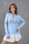 Women's Polo Neck Patterned Half Placket Knitwear Sweater 8597Sw - 4