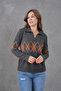 Women's Polo Neck Patterned Half Placket Knitwear Sweater 8597Sw - 7