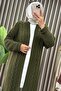 Beli̇z Hirka Acrylic Yarn Fabric Women's Khaki Knitted Patterned Winter Thick Cardigan - 4
