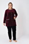 Women's Plus Size Cotton Velvet Tracksuit Set / Claret Red - Black 2309 - 4