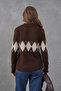 Women's Polo Neck Patterned Half Placket Knitwear Sweater 8597Sw - 8