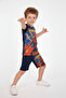 Boy's Crew Neck Relax Fit Cotton Figure Printed Navy Blue Shorts Set - 3