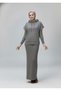 Women's Lining Long Skirt Dress - Hooded Pocket Vest Knitwear Set - 5