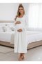 Women's Ecru Design Lace Detailed Stylish Long Sleeve Maternity Nightgown - 4