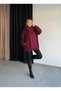 Women's Burgundy Shawl Detailed Cotton Textured Premium Cashmere Coat - 6