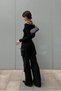 Women's Black Color Round Neck Lace-Up Long Sleeve T-Shirt - 2