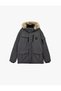 Long Sleeve Pocket Detail Faux Fur Hooded Winter Parka - 4